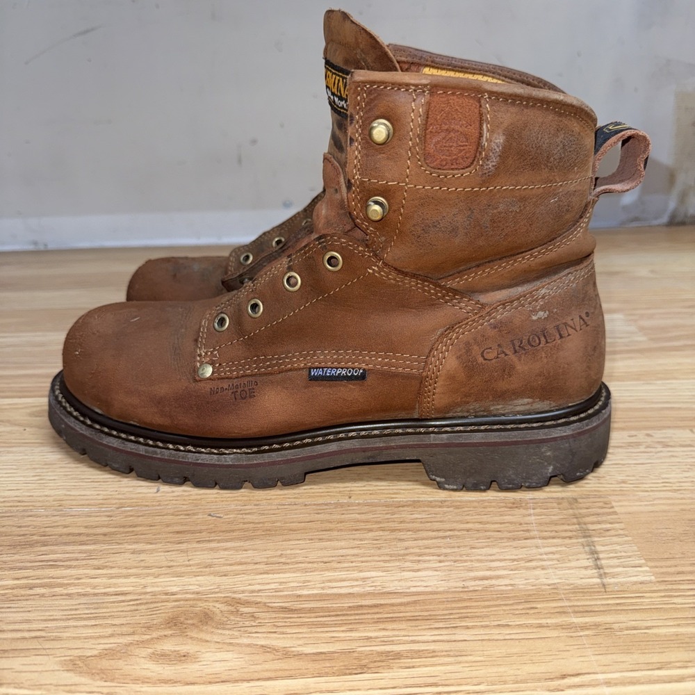 Carolina Waterproof Leather Work Boots Brown Safety Toe Lug Sole Mens Size 10D